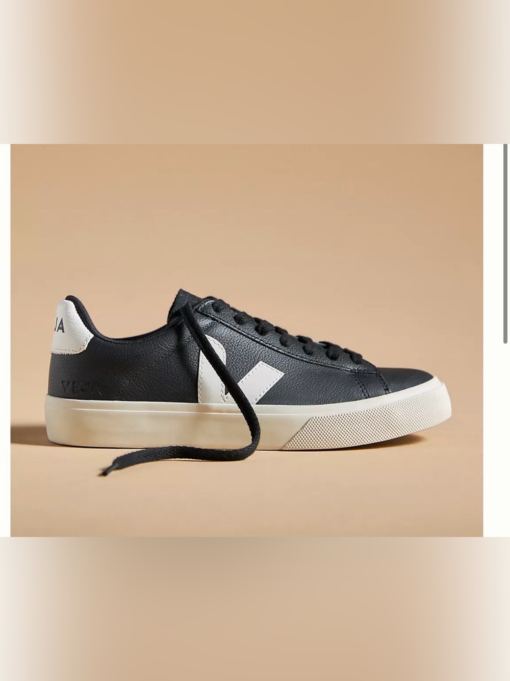 Veja Black Leather Sneakers with Cream Sole
